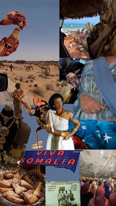 collage of images with people and food in desert area, including an advertisement for domino's pizza