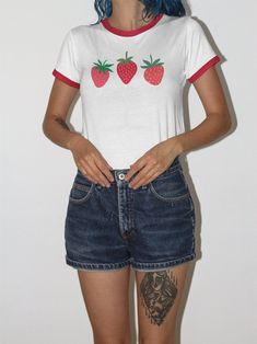 Strawberry Shirt Ringer Tee If you like this item, please see my other listings! https://www.etsy.com/shop/TheGoodsSpot Thanks for stopping by! INFO/CARE: * 100% cotton (fiber content may vary for different colors) * Light fabric (5.4 oz/yd² (183 g/m²) * Unisex, Loose fit * Wash inside out in COLD water * Lay flat to dry or machine dry on LOWEST setting * Do NOT iron * Do NOT dry clean Vintage Strawberry Print Crew Neck Top, Vintage Crew Neck Top With Strawberry Print, Fitted Cotton T-shirt With Print, Retro Spring Tops With Strawberry Print, Retro Spring Top With Strawberry Print, White Short Sleeve Tops With Strawberry Print, Casual Strawberry Print Shirt For Spring, Fitted Strawberry Print Short Sleeve Tops, Casual Fitted Strawberry Print Tops