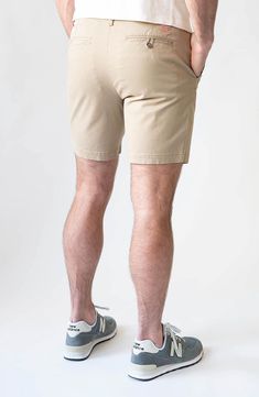 Cut with a modern straight fit, these performance shorts are crafted from sanded sateen twill for flexibility, comfort and shape retention. They're enzyme washed for worn-in style, and the pocket liners are made with recycled REPREVE® yarns. 7" inseam; 11" front rise 98% cotton, 2% spandex Machine wash, tumble dry Imported Solid Cotton 4-way Stretch Shorts, 4-way Stretch Cotton Shorts, Cotton 4-way Stretch Shorts, Casual Shorts With 4-way Stretch And 5-inch Inseam, Chino Cotton Twill Shorts With Pockets, 4-way Stretch Cotton Short Bottoms, Summer Cotton Shorts With 4-way Stretch, Relaxed Fit Chino Cotton Twill Bottoms, Short Length, Relaxed Fit Chino Cotton Twill Bottoms In Short Length