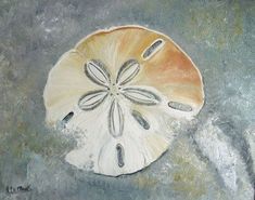 a painting of an orange and white sand dollar