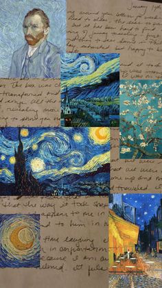 a collage of van gogh's starries and the words written on them