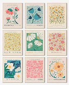 six different cards with flowers on them in various colors and sizes, each featuring the same flower