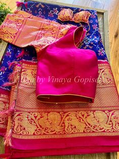 Royal Blue - Rani Pink Ikkat Silk Sarees Peacock Blue Saree With Pink Blouse, Blue And Pink Saree Blouse Designs, Pink And Blue Saree Blouses, Pink And Blue Silk Saree, Blue Saree With Red Border, Rani Pink, Gift Card Exchange, Elegant Saree, Ikkat Silk Sarees