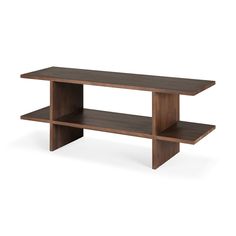 a wooden table with two shelves on each side