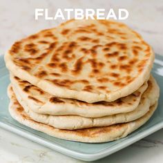 three flatbreads stacked on top of each other on a plate with text overlay