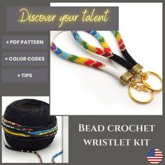 the bead crochet wristlet kit is shown with instructions to make it