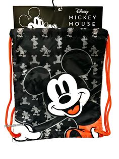 This Disney Mickey Mouse backpack is a perfect combination of style and functionality. With an all-over print of Mickey Mouse, it's a must-have for any Disney enthusiast. The drawstring closure and adjustable straps ensure comfort while carrying your daily essentials. At 16 inches in height and 13 inches in width, this large backpack is perfect for travel and casual use. The black exterior color and black lining add a touch of sophistication. The bag comes with a pouch to keep your smaller items Black Mickey Mouse Bag For Back To School, Casual Black Mickey Mouse Backpack, Casual Mickey Mouse School Backpack, Casual Mickey Mouse Backpack For Travel, Casual Mickey Mouse Backpack, Black School Backpack With Drawstring, Black Drawstring Backpack For School, Black Drawstring School Backpack, Black Casual Drawstring Bag For Outdoor Activities