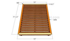 the plans for a bed frame with slatted sides and headboard is shown