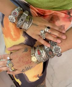 Silver bangles Silver Bangle Stack, Maximalist Bracelet Stack, Maximalist Jewelry Silver, Maximalism Jewelry, Hands Accessories, Maximalist Jewelry, Xoxo Jewelry, Fire Jewelry, Stack Bracelets