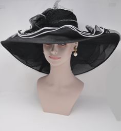 "Description: One Size Fits Most: 23 inches interior crown circumference with adjustable string inside, it will give you the best fit. Brim: 7\" Height: 4\" Want to go to the party, and want to a hat to help you protect your face and hair from hot sun and wind. Get it, it is your right choice," Upf 50+ Curved Brim Boater Hat For Kentucky Derby, Black Hat For Kentucky Derby, One Size Fits Most, Wide Brim Hats For Beach & Kentucky Derby, Handmade Wide-brim Fedora For Kentucky Derby, Fedora Hats For Kentucky Derby, Church, Different Hats, Wedding Tea, Kentucky Derby Hat, Hat Box