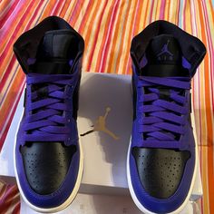 One Brand New Super Stylish Women’s Air Jordan 1 Miss These Are Classic Can Be Worn At Any Occasion Formal Or Casual Match Everything Super Stylish Very Hard To Find In This Color And Size Great Gift For The Upcoming Summer Fashion Season This Is My Last Pair I Had 5 Purple Leather Low-top Jordan Shoes, Purple Leather Lace-up Jordan Shoes, Purple Mid-top Custom Sneakers With Boost Midsole, Purple Basketball Shoes With Contrast Sole, Sporty Purple High-top Sneakers With Contrast Sole, Purple Lace-up Basketball Shoes With Contrast Sole, Purple Sports Sneakers With Contrast Sole, Custom Purple Sneakers For Sneaker Matching, Custom Purple High-top Sneakers With Cushioned Footbed