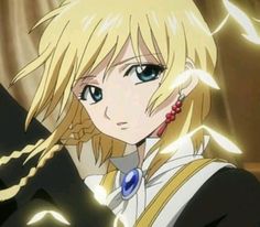 an anime character with blonde hair and blue eyes