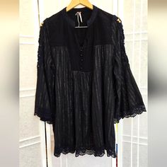 New Without Tag Beautiful Mini Dress Has Coper Color Thred Stripes And Lace. For More Details Please Zoom In On The Photos. Beautiful Mini Dresses, Black Cotton Dresses, Metallic Thread, Free People Dress, Cotton Dresses, Black Cotton, Free People, Lace Dress, Stripes