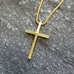 "This classic cross necklace is made from high quality materials durable enough for everyday wear. The cross and chain are made of 14K gold-plated stainless steel. It is highly resistant to water and can be used when taking a shower or swimming pool without losing its original color. You can make this cross a unique and lasting gift by adding a personal message to it. Select the \"engraved\" option selecting and write the text to be engraved in the personalization section. Your engraved message can have up to 25 characters for Vertical Engraved and 20 for Horizontal Engraved (check photo). Cross Size:  Length: 1.58 Inches Width: 0.98 Inches Chain Lengths available: Check the product photos to help you select chain sizes available (16 to 24 inches).  Chain Style: You can choose between 2MM Mexican Silver Jewelry, Stainless Bracelet, Personalized Leather Bracelet, Wooden Bracelet, Gold Cross Necklace, Gold Cross Pendant, Mens Leather Bracelet, Gemstone Beaded Bracelets, Mens Beaded Bracelets