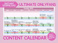 an image of a calendar with the date and time for each month in pink on it