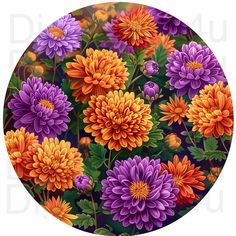 a painting of colorful flowers in a circle