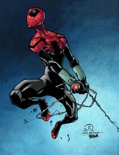 the spider - man is chained to chains in this comic character's art work