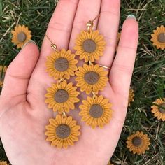 These Earrings Are A Summer And Fall Must-Have! Three Sunflowers (3" In Length). Made Of: -Polymer Clay Sunflowers -18k Gold-Plated Stainless Steel Earring Posts -18k Gold-Plated Brass Jump Rings *Each Pair Is Individually Handmade, So Please Understand There Will Be Small Variations Within These Earrings. Clay Sunflowers, Flower Earrings Gold, Vintage Rhinestone Earrings, Glass Drop Earrings, Pink Chanel, Loop Earrings, Tiny Stud Earrings, Heart Drop Earrings, Earring Posts