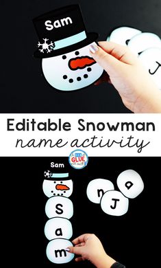 snowman name activity for kids to practice the letter formation and matching letters with their own hands