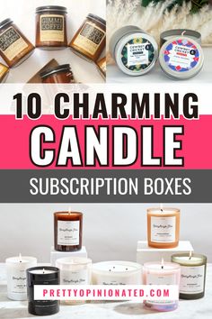 candles with the words 10 charming candle subscription boxes on top and below