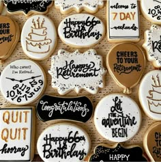 decorated cookies with happy birthday messages on them