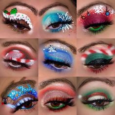 Christmas Theme Makeup Ideas, Christmas Light Eye Makeup, Fun Winter Makeup, 12 Days Of Christmas Makeup Looks, X Mas Makeup Look, Christmas Makeup Ideas Easy, Basic Christmas Makeup, Christmas Eye Makeup Looks