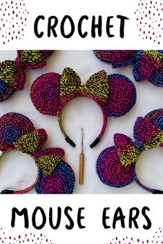 crochet mouse ears are shown in different colors