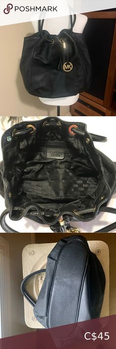 ✨Michael Kors Black Leather Hobo bag Mk Bags, Hobo Style, Leather Hobo Bag, Leather Tassel, Leather Hobo, Long Handles, Michael Kors Black, Hobo Bag, Large Bags