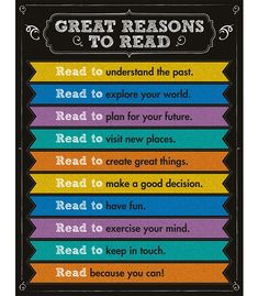 a poster with the words great reason to read in different colors and font on it