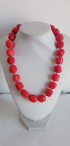 Red coral, genuine Statement piece of jewelry Formal Single Strand Red Coral Necklace, Formal Coral Single Strand Beaded Necklace, Elegant Red Coral Round Bead Necklace, Elegant Red Coral Round Bead Necklaces, Elegant Red Coral Necklaces With Polished Beads, Elegant Coral Round Bead Necklaces, Elegant Coral Beaded Necklaces, Elegant Red Coral Round Necklace, Red Coral Single Strand Round Necklace