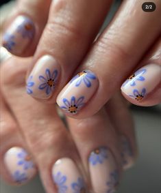 Flower Nail Designs 2024, Wildflower Nail Designs, Wildflower Nails, Blue Flower Nails, Beauty Education, Nails Flowers, Floral Nail Designs, Summery Nails