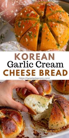 Korean Cream Cheese Garlic Bread, Cream Cheese Garlic Bread, Korean Garlic, Easter Boxes, Bakery House, Korean Cream, Cheese Garlic Bread, Savory Bread Recipe, Cream Cheese Bread