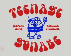 an image of a cartoon character with the words teenage gomba in red and blue