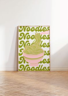 there is a painting on the wall with noodles in it