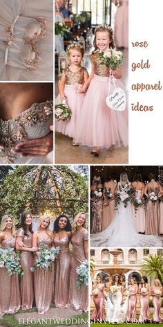 a collage of photos with different bridesmaid dresses and flowers in pinks