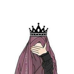 a person with a crown on their head holding something in front of her face and wearing a purple cloak