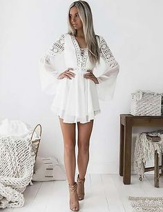 Party Dress Lace, Women's A Line Dresses, Plain Dress, Mini Dresses Online, White Dress Party, Fall Dress, Short Mini Dress, Dress Mini, Lace White Dress