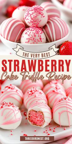 Learn how to make truffles and Indulge in the sweetness of love with these Strawberry Truffles—the perfect mini dessert for Valentine's Day! These easy truffle recipes are rich, soft, and bursting with strawberry flavor. Shaped into adorable truffle balls, they make a beautiful addition to your collection of dessert truffles. Whether you're planning a romantic dinner or a festive gathering, these treats are a must-have for your Valentine's Day dessert lineup! 
Mini Desserts, Valentine's day desserts, truffles, recipes easy, truffle balls, dessert truffles, mini dessert aesthetic, How to make truffles.