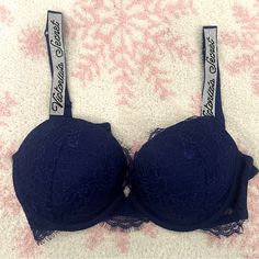 Victoria’s Secret Lace Diamond Strap Bra Perfect Condition. Never Worn. Navy Blue Size 34d Retails At $75.00 Victoria's Secret Bra With Adjustable Straps, Elegant Blue Bra With Adjustable Straps, Blue Push-up Bra With Adjustable Straps, Strap Bra, Bra Straps, Women's Intimates, Victoria’s Secret, Victoria's Secret, Color Blue