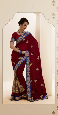 USD 86.25 Maroon Faux Georgette A Line Resham Work Bridal Saree  32452 Bridal Shower Themes Rustic, Bridal Shower Quotes, Fall Bridal Shower Invites, Sunflower Bridal Shower, Bridal Sunflowers, Rustic Bridal Shower Invitations, Tropical Bridal, Tropical Bridal Showers