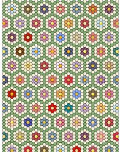 an image of a quilt with many different colors and shapes on it, including circles