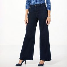 G by Giuliana G-Soft Denim Ultra Wide-Leg Jean  The perfect, vintage-inspired fan fave, these denim sateen jeans combine the look and style of a trouser with the casual ease of a classic wide-leg jean for an everyday piece you'll love wearing again and again. Ultra Wide, Again And Again, Lifestyle Brands, Leg Jeans, High Fashion, Fashion Clothes Women, Size 16, Vintage Inspired, Wide Leg