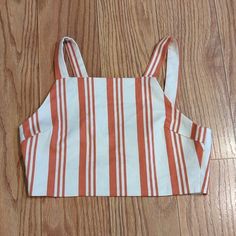 Nwt Lunik Orange And White Striped Crop Top, Size Large Fitted White Crop Top For Vacation, Striped Cotton Crop Top For Beach, White Cropped Crop Top For Beach Season, White Cami Crop Top For Summer, White Fitted Summer Crop Top, White Cotton Crop Top For Vacation, White Crop Top Tank For Day Out, White Crop Top For Beach Season, Casual White Cami Crop Top