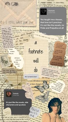 a collage with words and pictures on it, including an image of a woman's torso