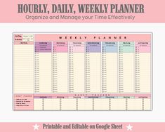 the printable weekly planner is shown in pink