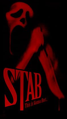 a red poster with the words stab on it and a person holding a knife in their hand