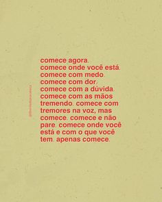 an orange and red text on a yellow background with the words'comece agora'in spanish