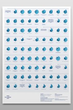 a large poster with many different blue shapes