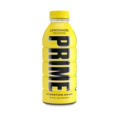 lemonade drink on a white background with the word prime written in black and yellow