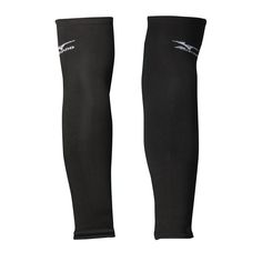 a pair of black knee sleeves with white writing on the side and an image of a bird